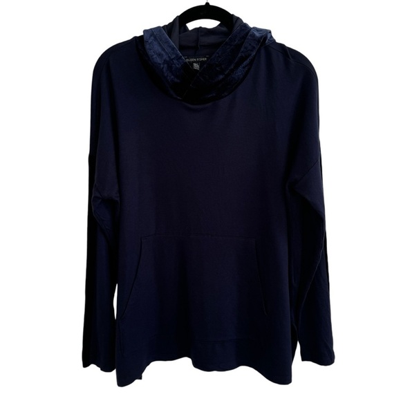 Eileen Fisher Velvet Trim Hoodie Top, Size XS - Picture 4 of 9